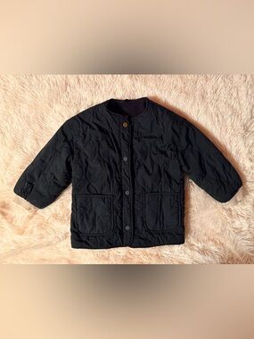 Zara Kids Black Quilted Jacket Snap Front Size 4-5Y